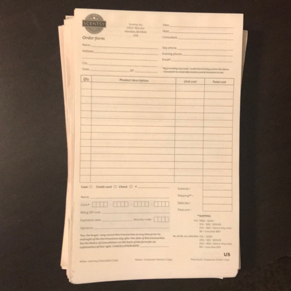 67 Scentsy consultant order forms